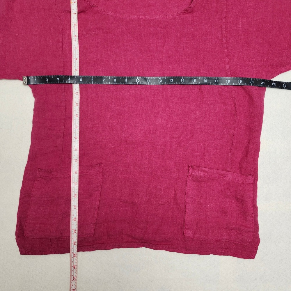 Francesca Bettini Italy Linen Boxy Top Large Pink Pocket Lagenlook Boho Coastal - Picture 5 of 6